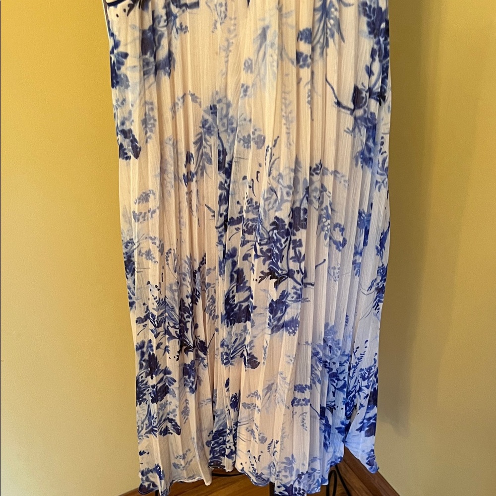 Calvin Klein Cream Blue Midi Dress size 6 simple BoHo pleated cottagecore - Picture 7 of 13